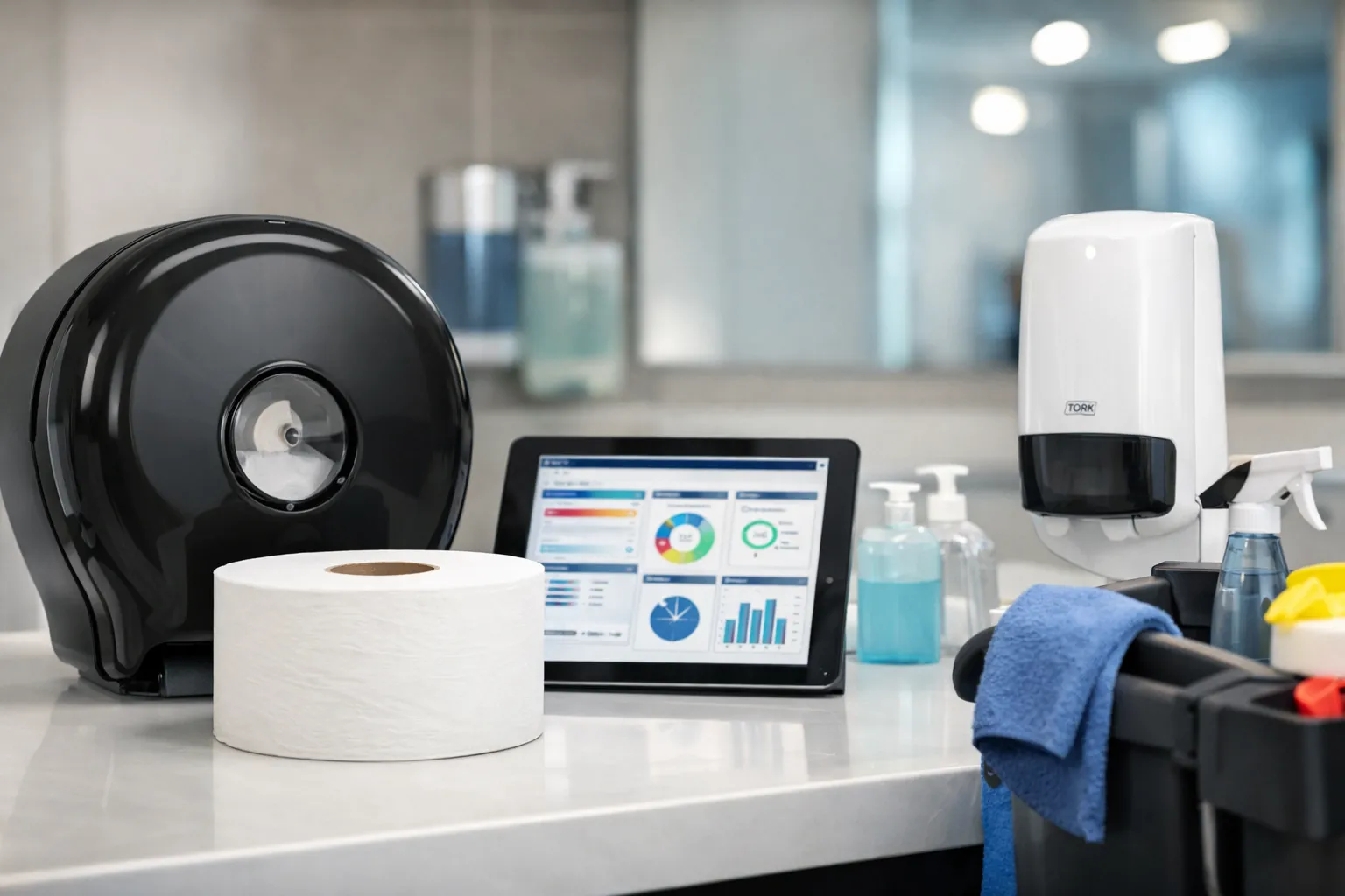 מערכת היגיינה חכמה לעסקים עם מתקן נייר טואלט מתקדם חיסכון בנייר טואלט לעסקים