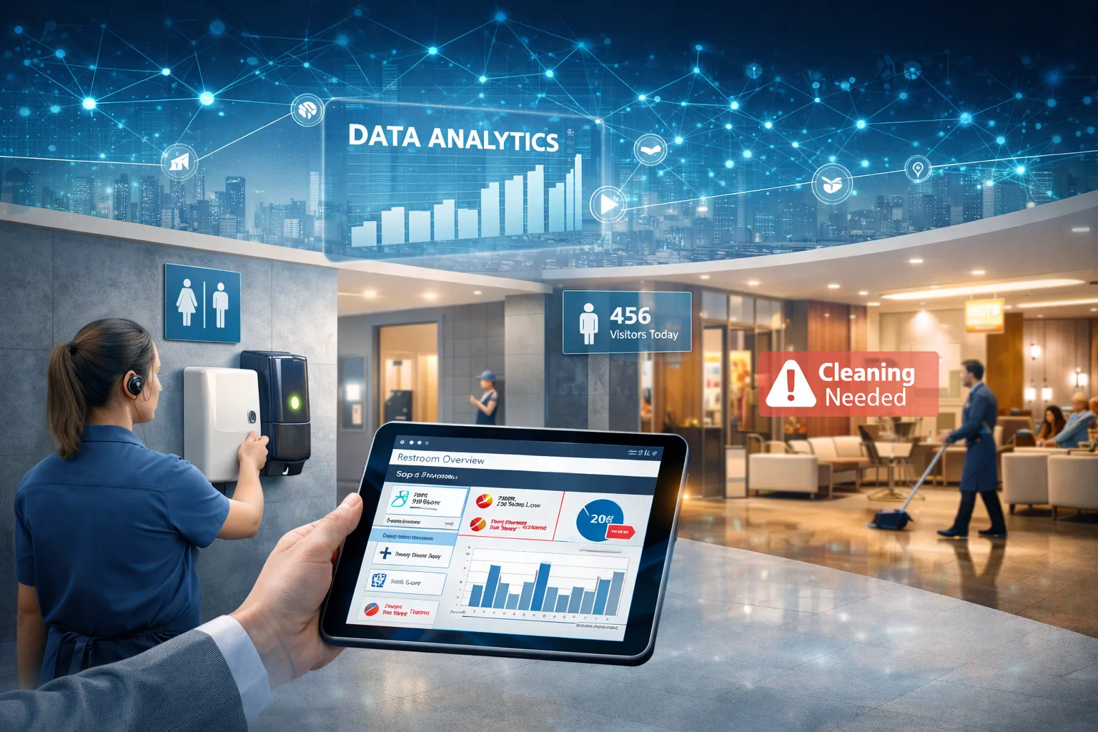 Tork Vision Cleaning מערכת ניקיון חכמה מבוססת נתונים עם חיישנים בזמן אמת לניהול מתקנים, ייעול תפעול ושיפור חוויית משתמש בעסקים