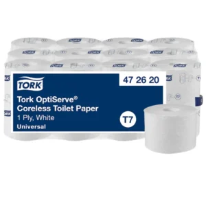 נייר טואלט Tork OptiServe 472620 ללא ליבה במערכת T7. פי 3 יותר נייר, פחות פסולת וחיסכון משמעותי בתחזוקה ואחסון.