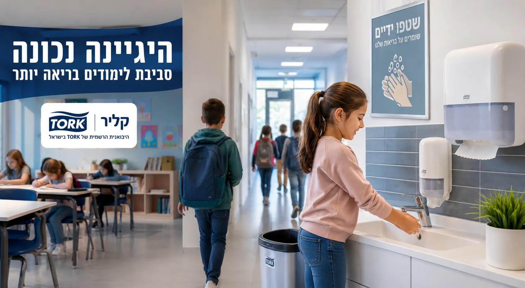 היגיינה במוסדות חינוך עם פתרונות Tork לשטיפת ידיים בבית ספר